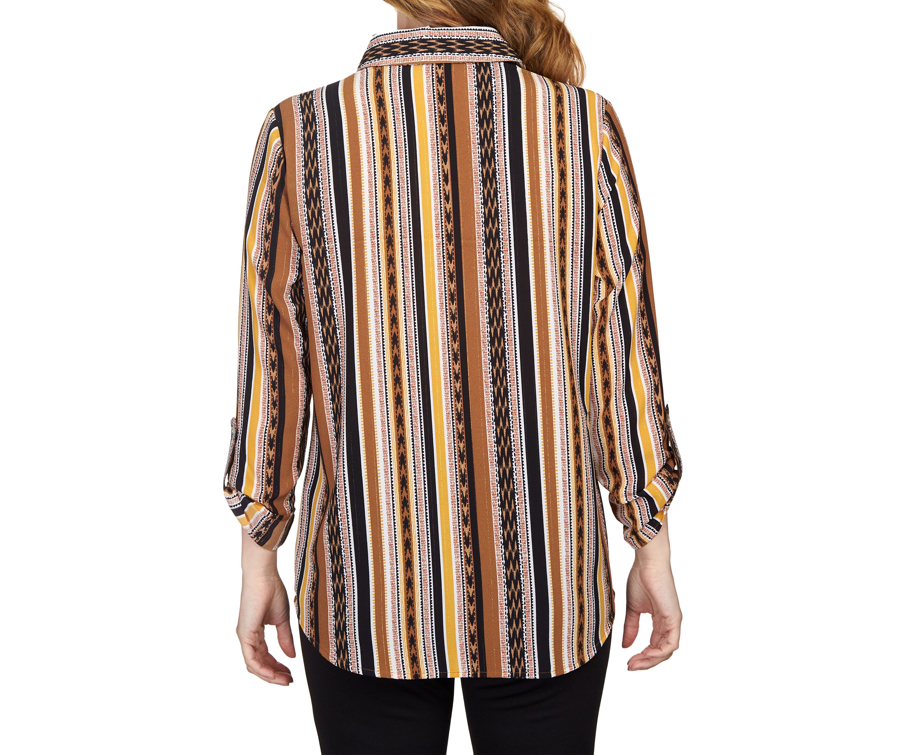 Womens Split Button Mixed Stripe Top