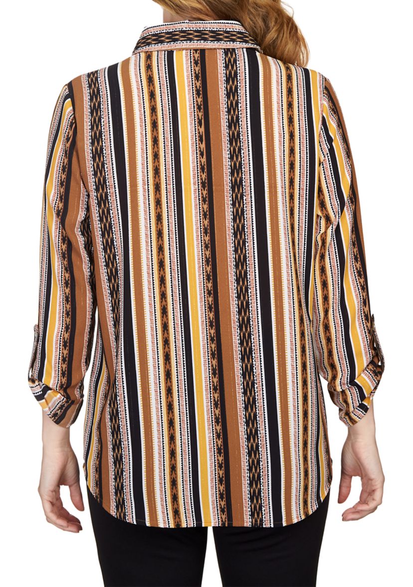 Womens Split Button Mixed Stripe Top