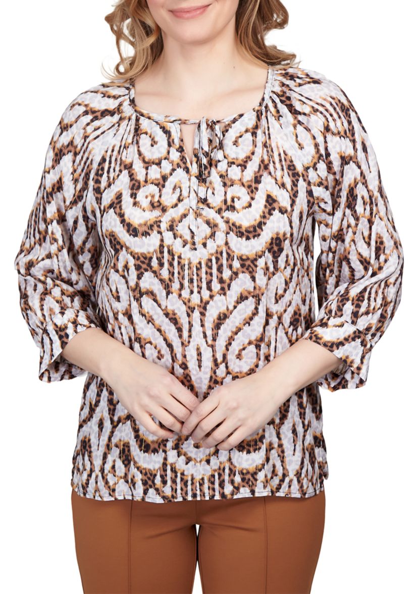 Womens Spot On Split Neck Jaguar Print Top