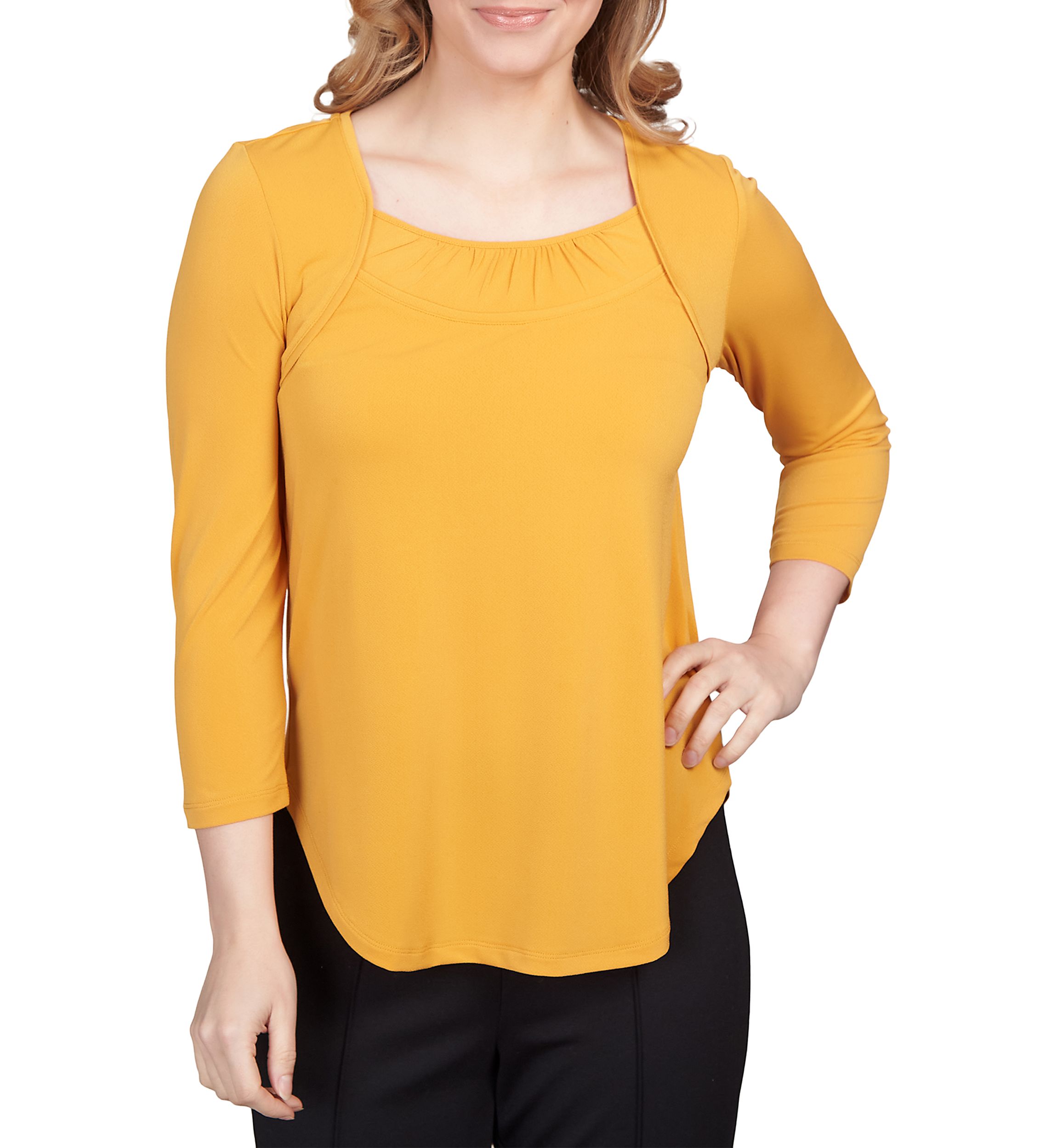 Womens Spot On Solid Square Neck Stretch Top