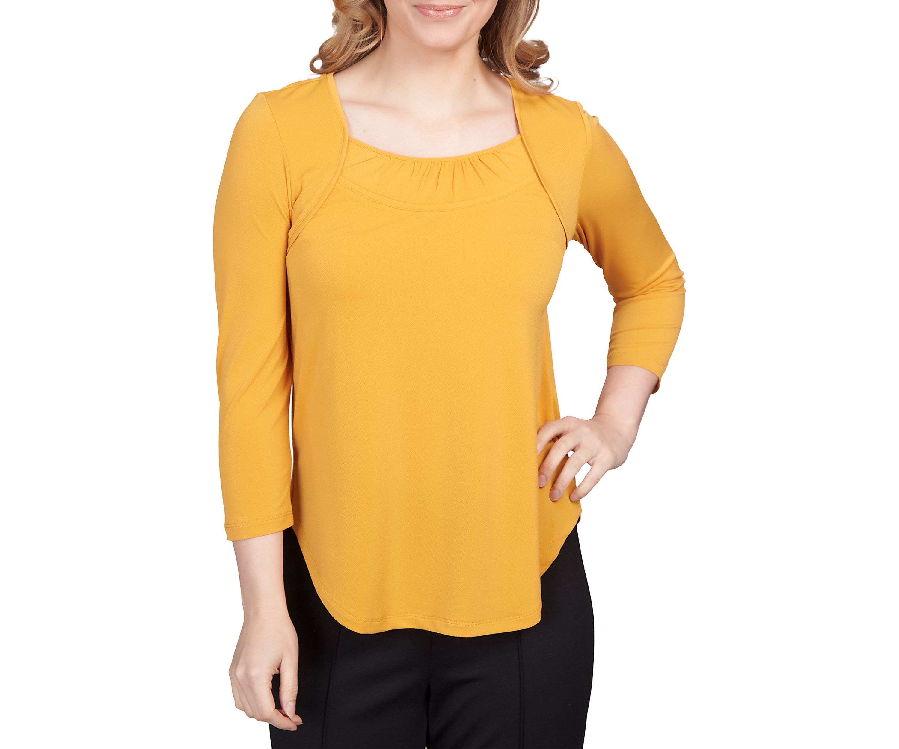 Womens Spot On Solid Square Neck Stretch Top