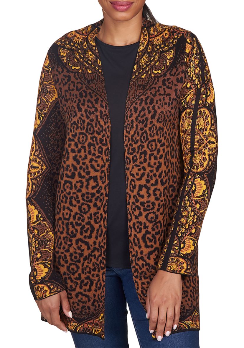 Womens All Over Animal Print Cardigan