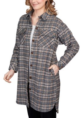 Plus Spot On Button Front Long Plaid Blazer