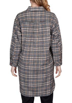 Plus Spot On Button Front Long Plaid Blazer