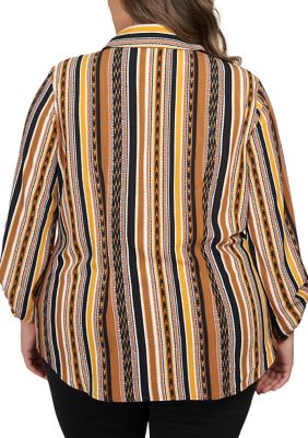 Plus Split Button Mixed Stripe Top