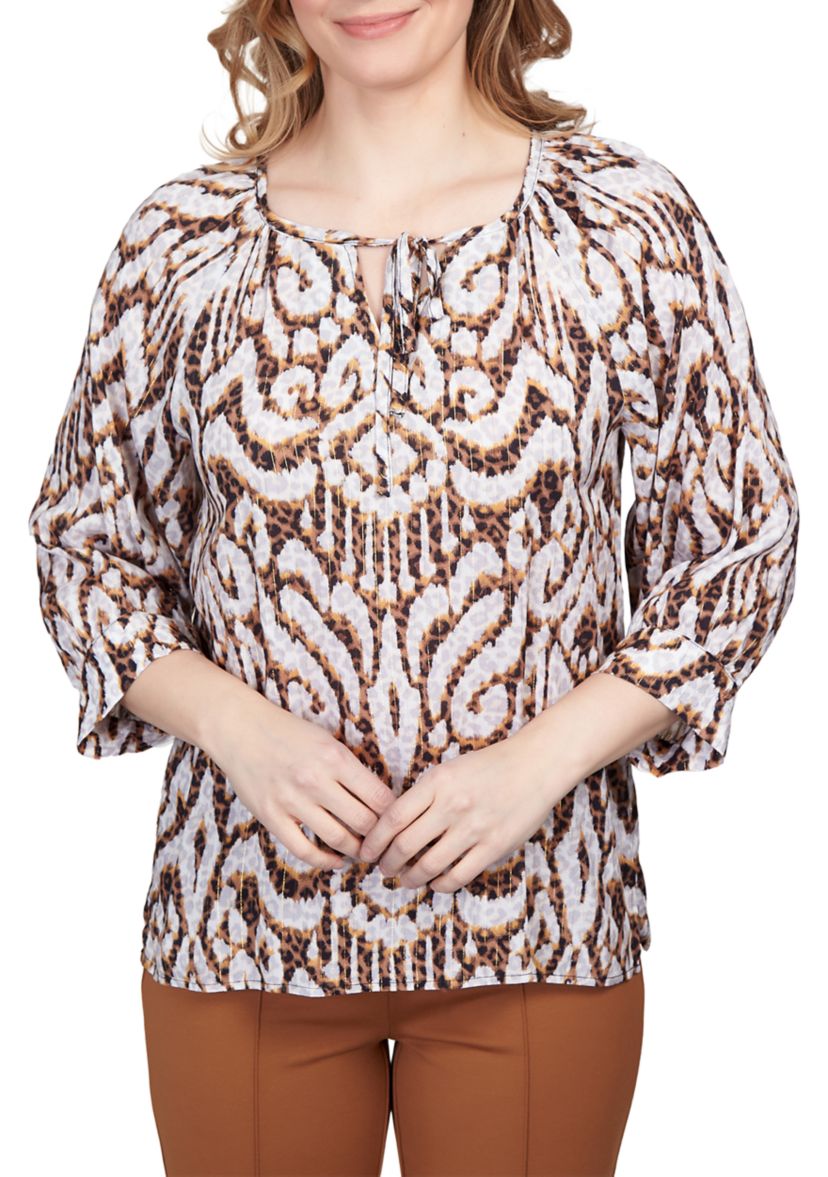 Plus Size Spot On Split Neck Jaguar Print Top