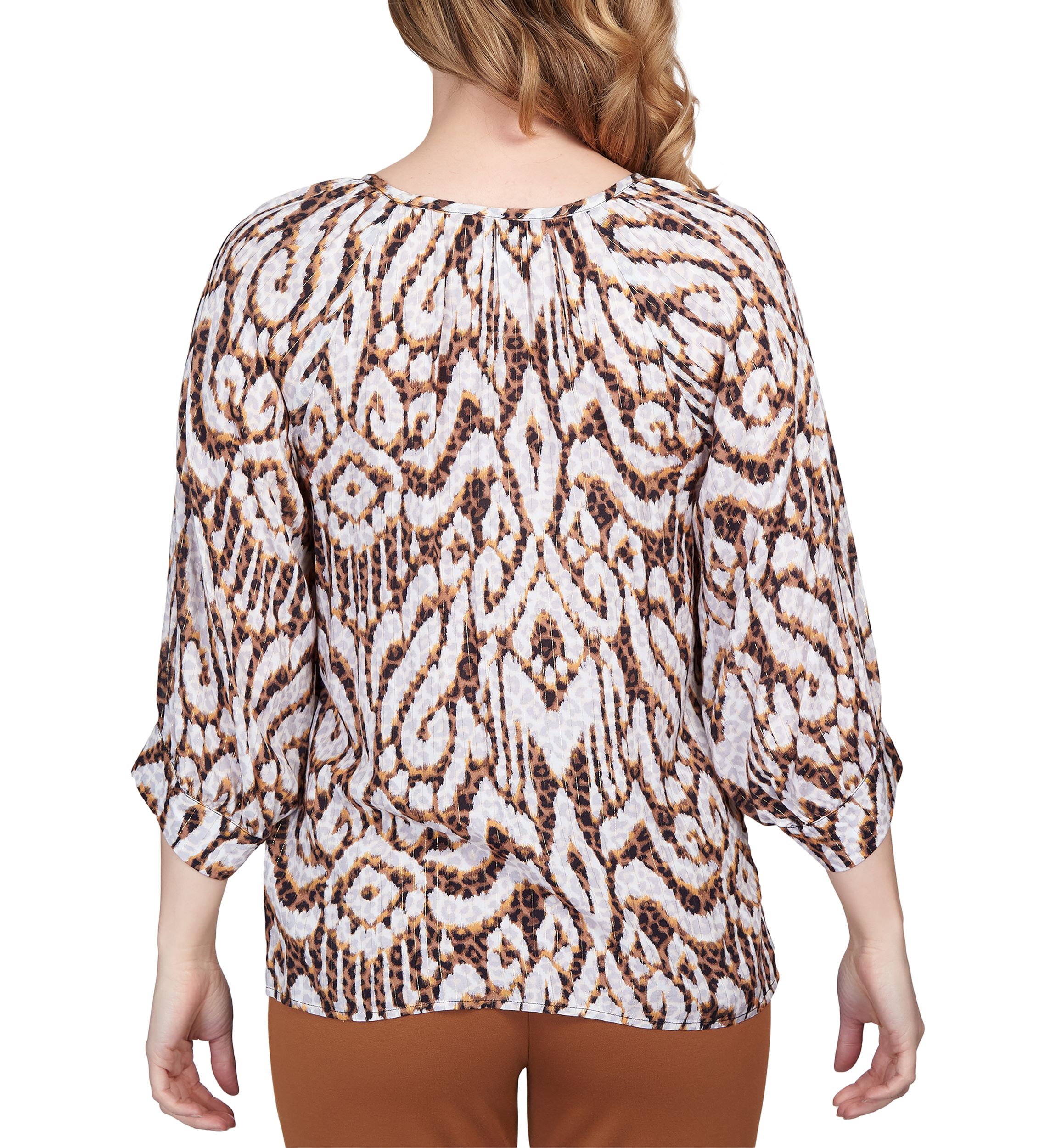 Plus Size Spot On Split Neck Jaguar Print Top