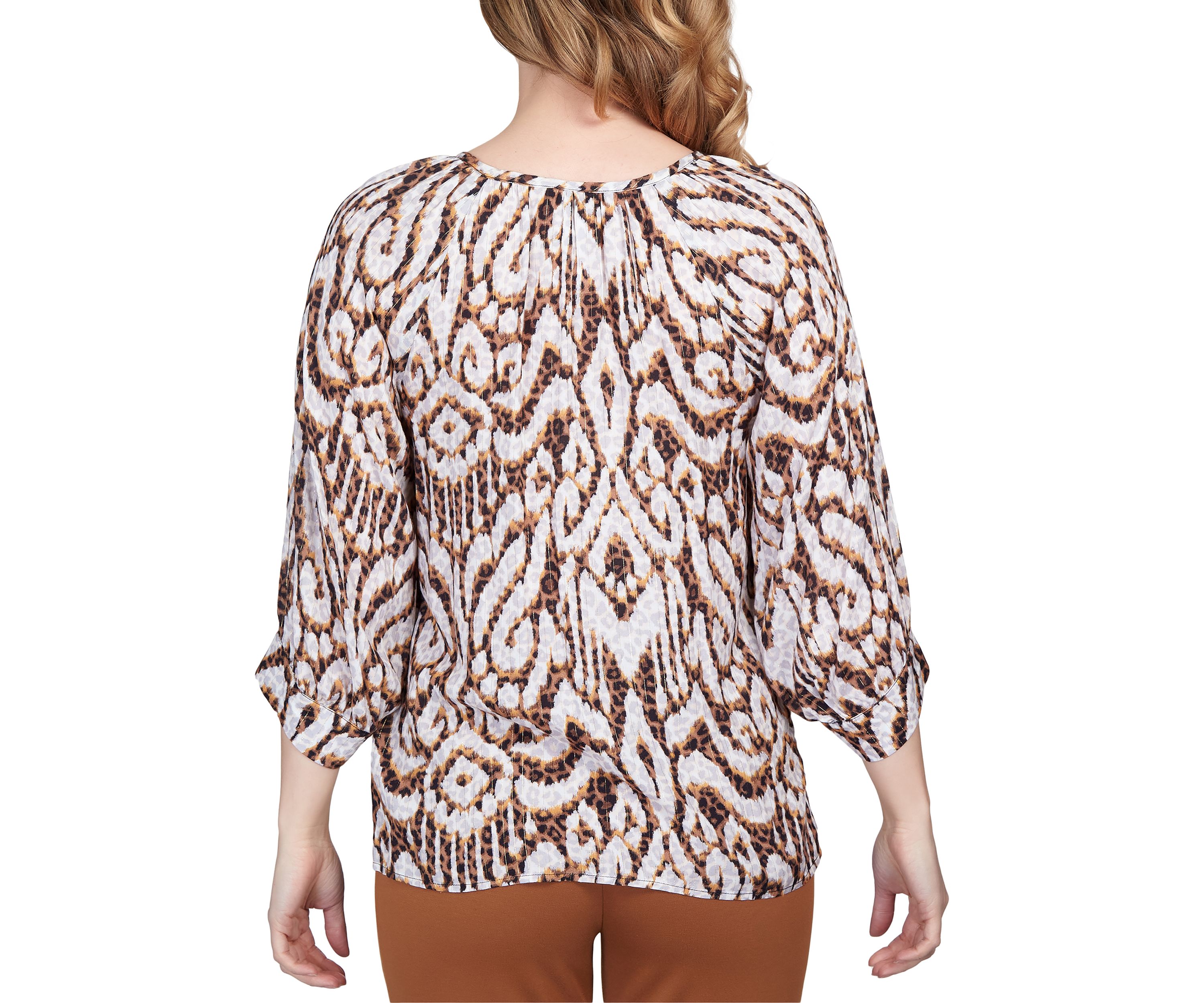 Plus Size Spot On Split Neck Jaguar Print Top