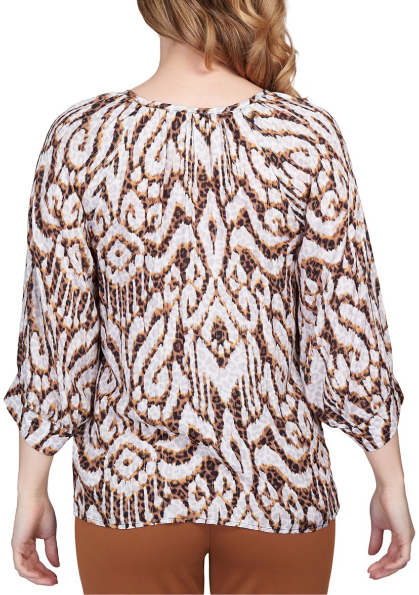 Plus Size Spot On Split Neck Jaguar Print Top