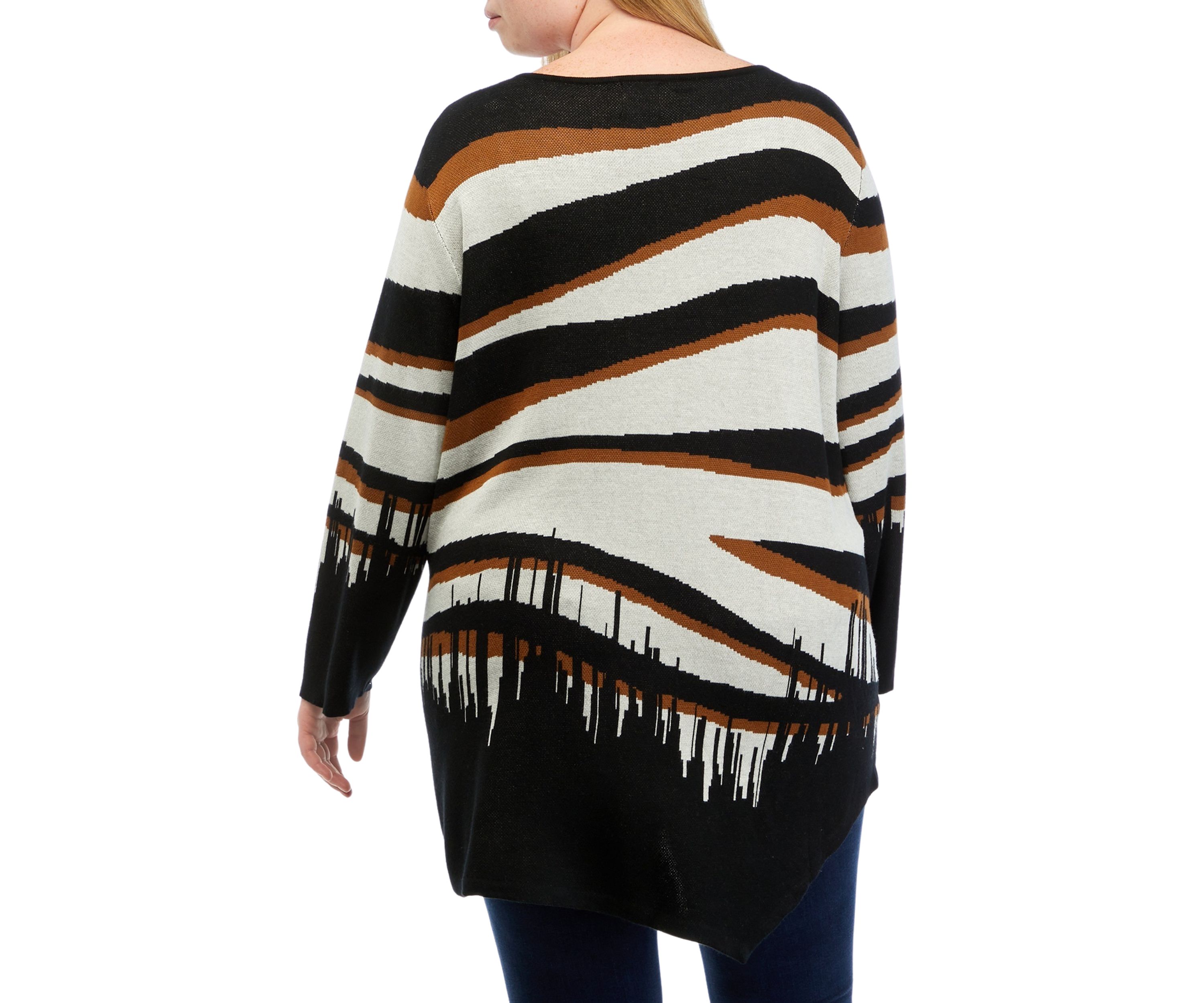 Plus Size Asymmetrical Zebra Print Pullover Sweater