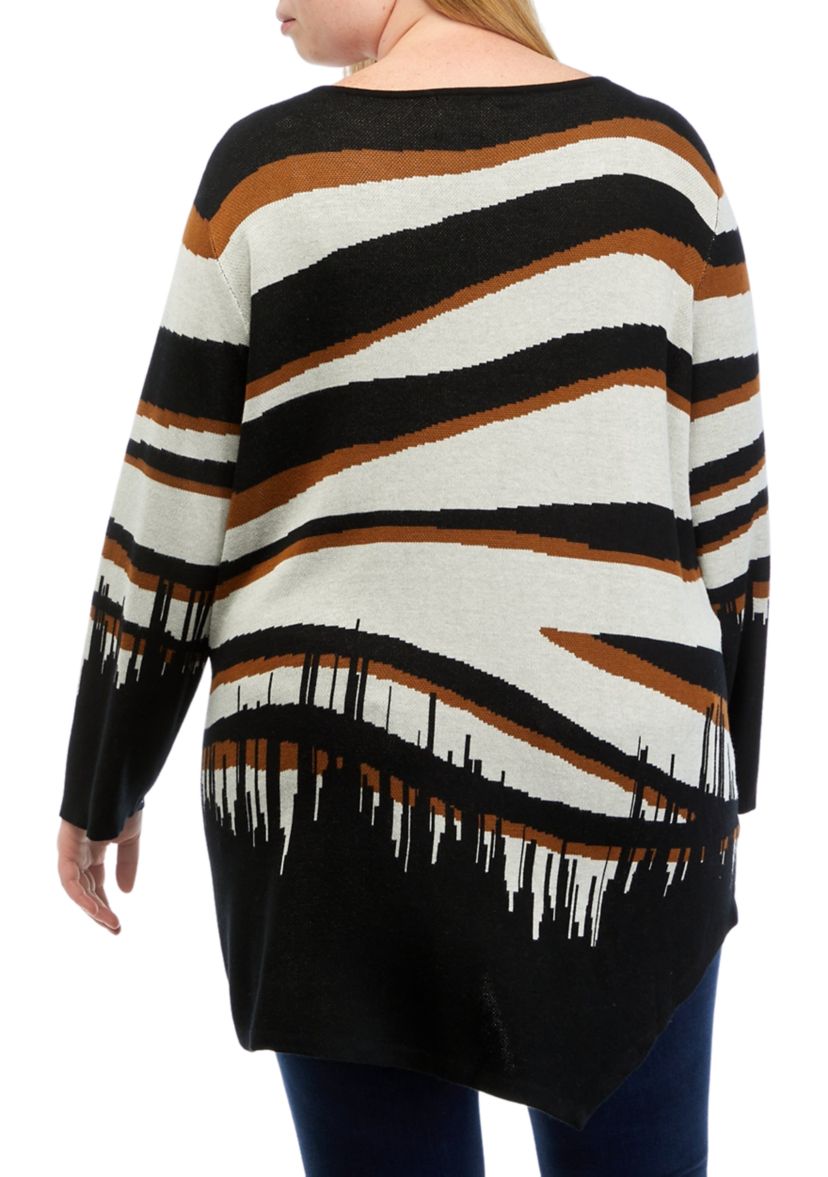Plus Size Asymmetrical Zebra Print Pullover Sweater