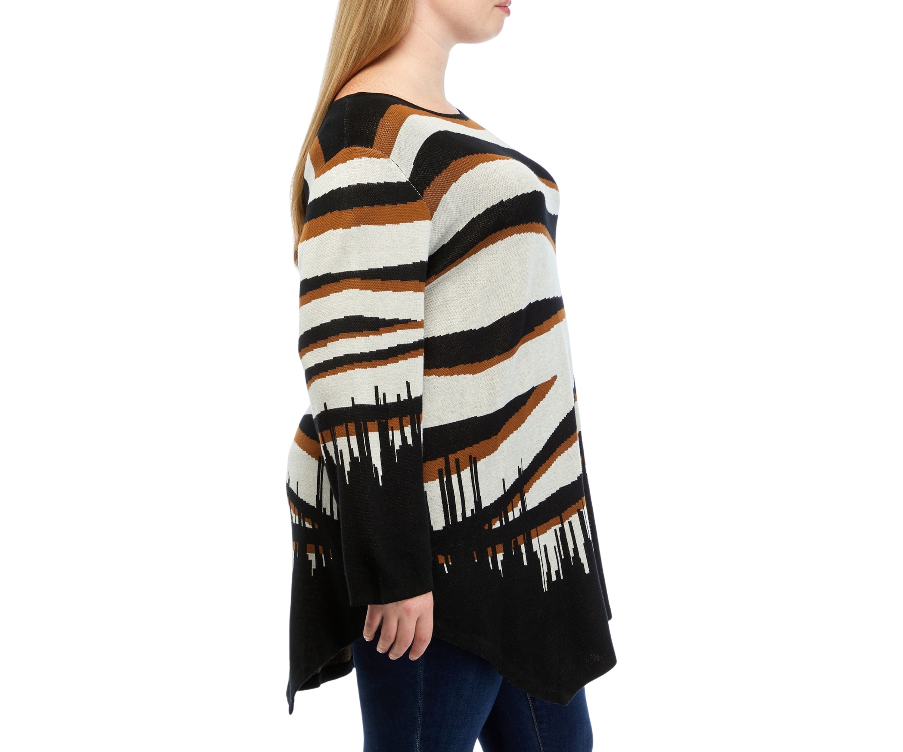 Plus Size Asymmetrical Zebra Print Pullover Sweater
