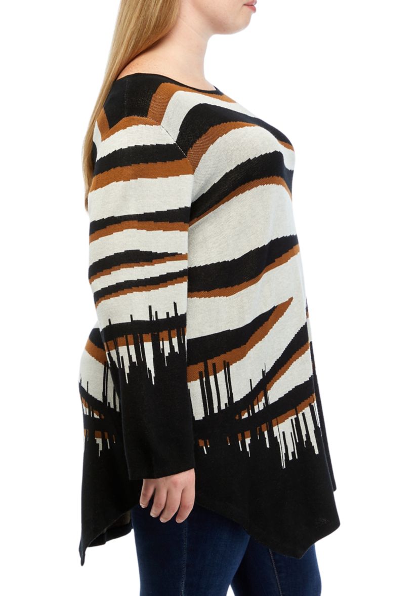 Plus Size Asymmetrical Zebra Print Pullover Sweater