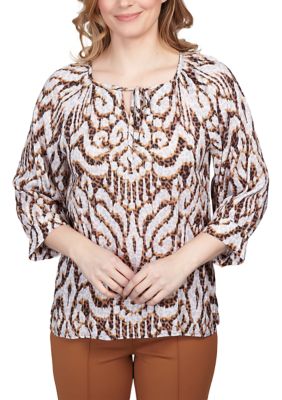 Ruby Rd Women's Petite Spot On Keyhole Neck Jaguar Print Top