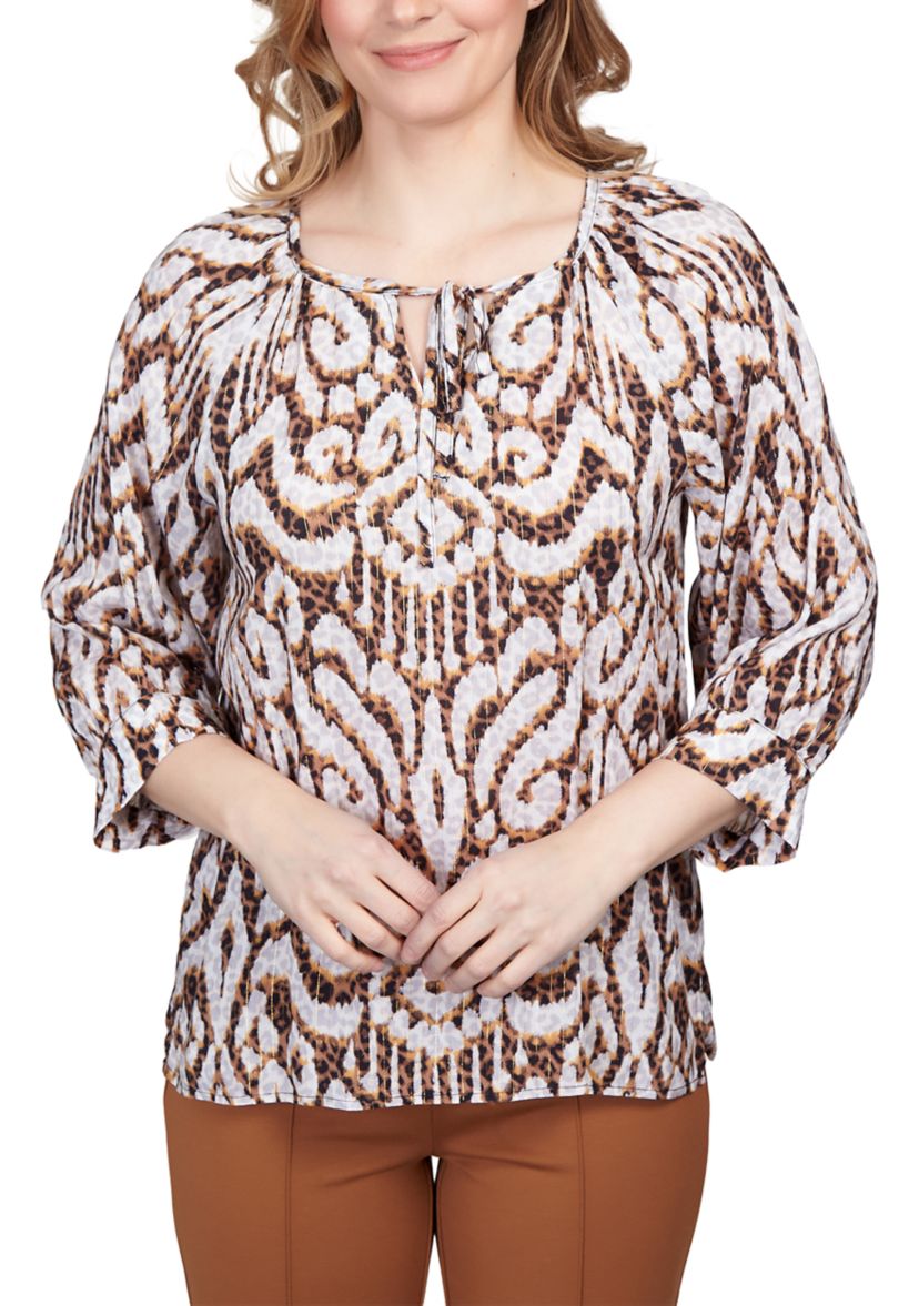 Petite Spot On Keyhole Neck Jaguar Print Top