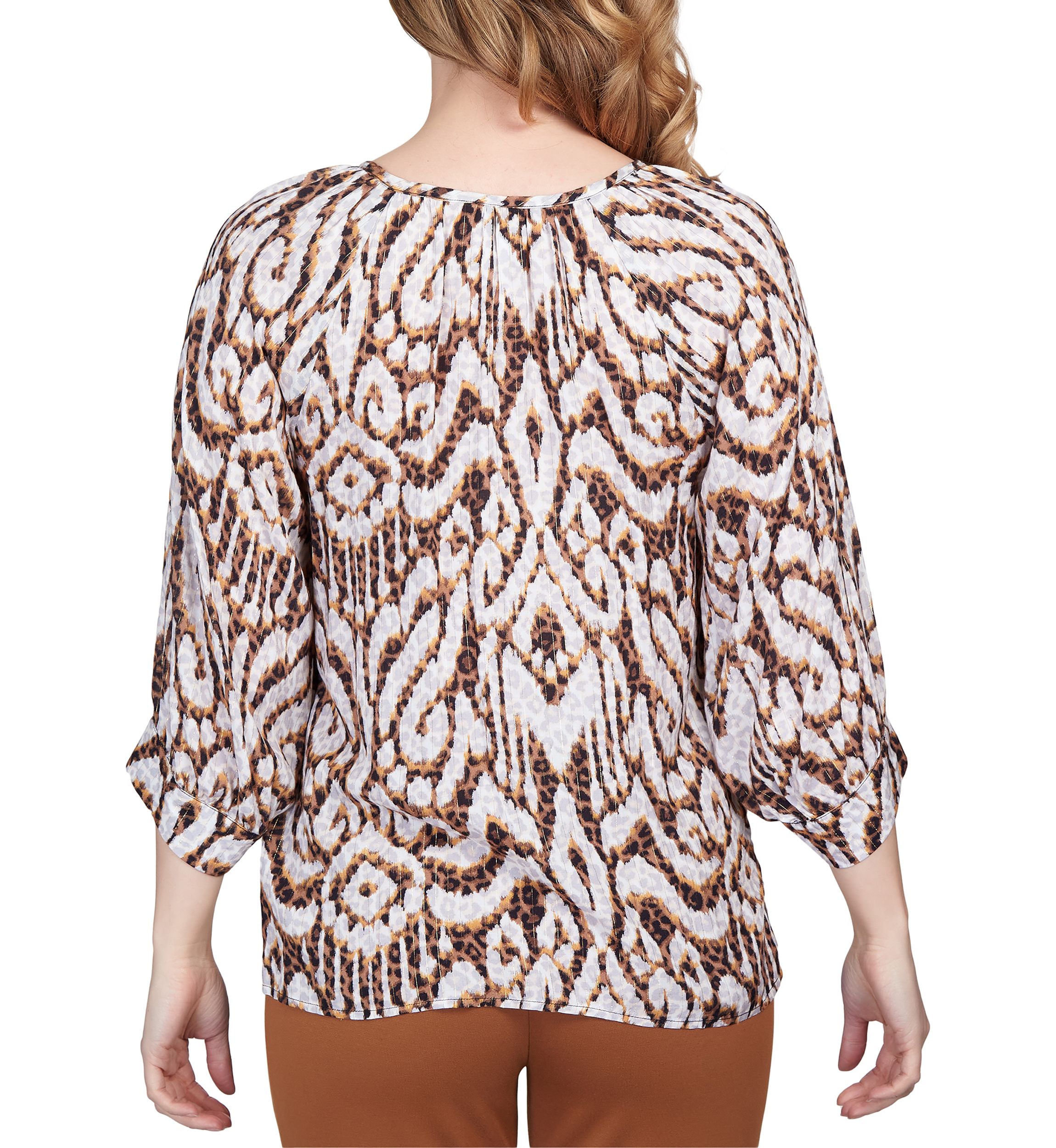 Petite Spot On Keyhole Neck Jaguar Print Top