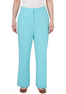 Women's Classic Fly Front Suiting Trouser Pant with Back Elastic and Slash Pockets