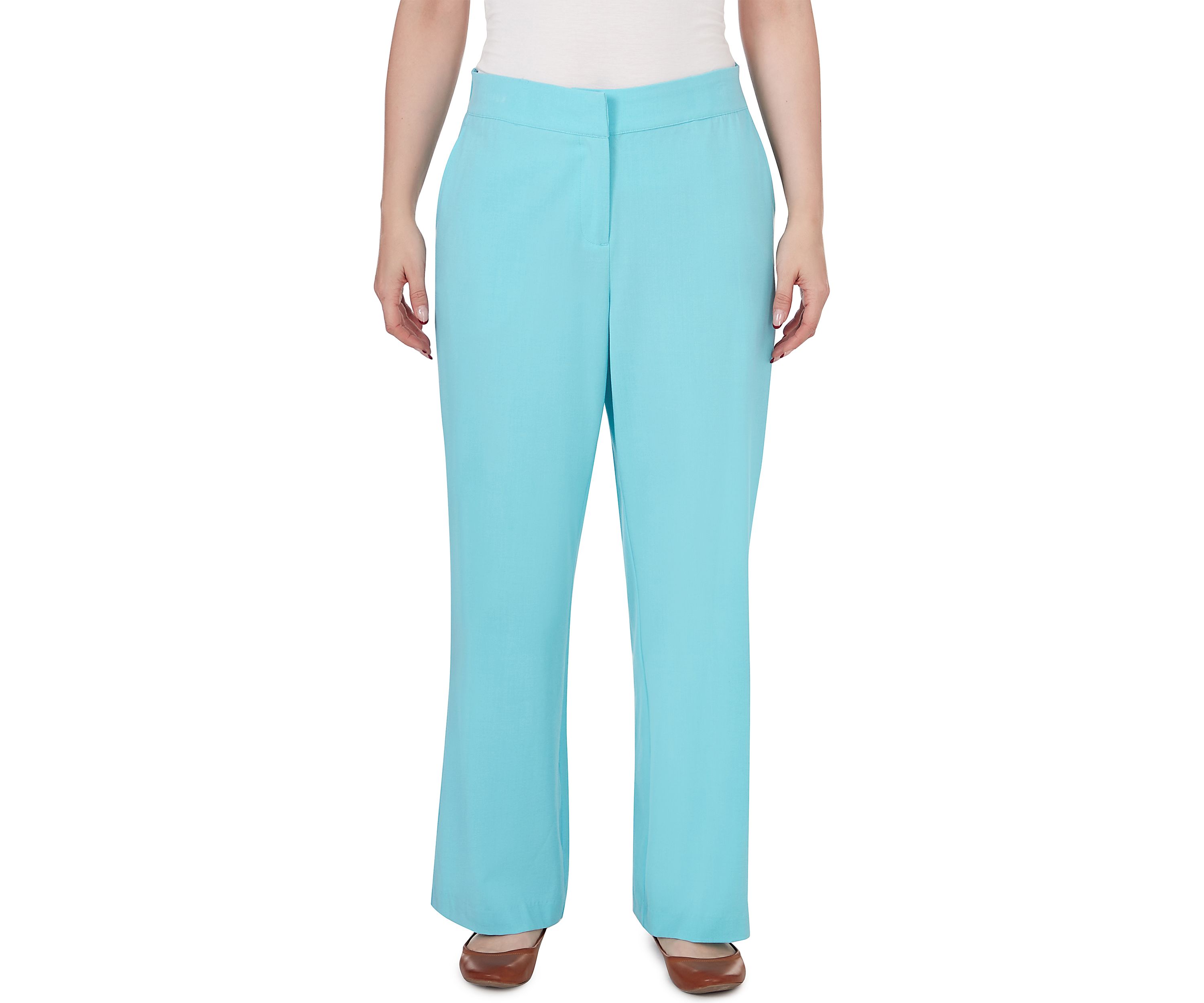 Womens Classic Fly Front Suiting Trouser Pant with Back Elastic and Slash Pockets