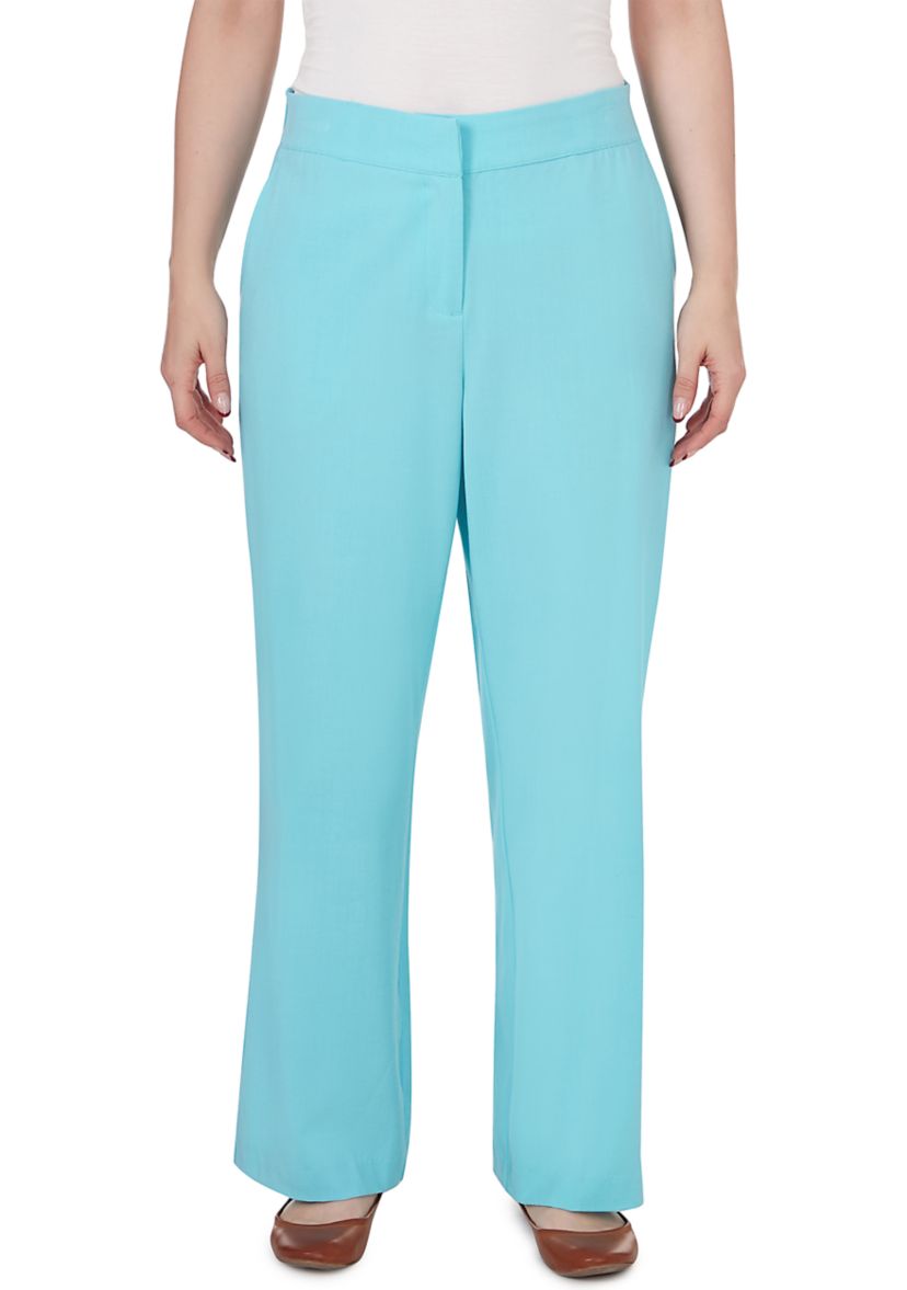 Womens Classic Fly Front Suiting Trouser Pant with Back Elastic and Slash Pockets