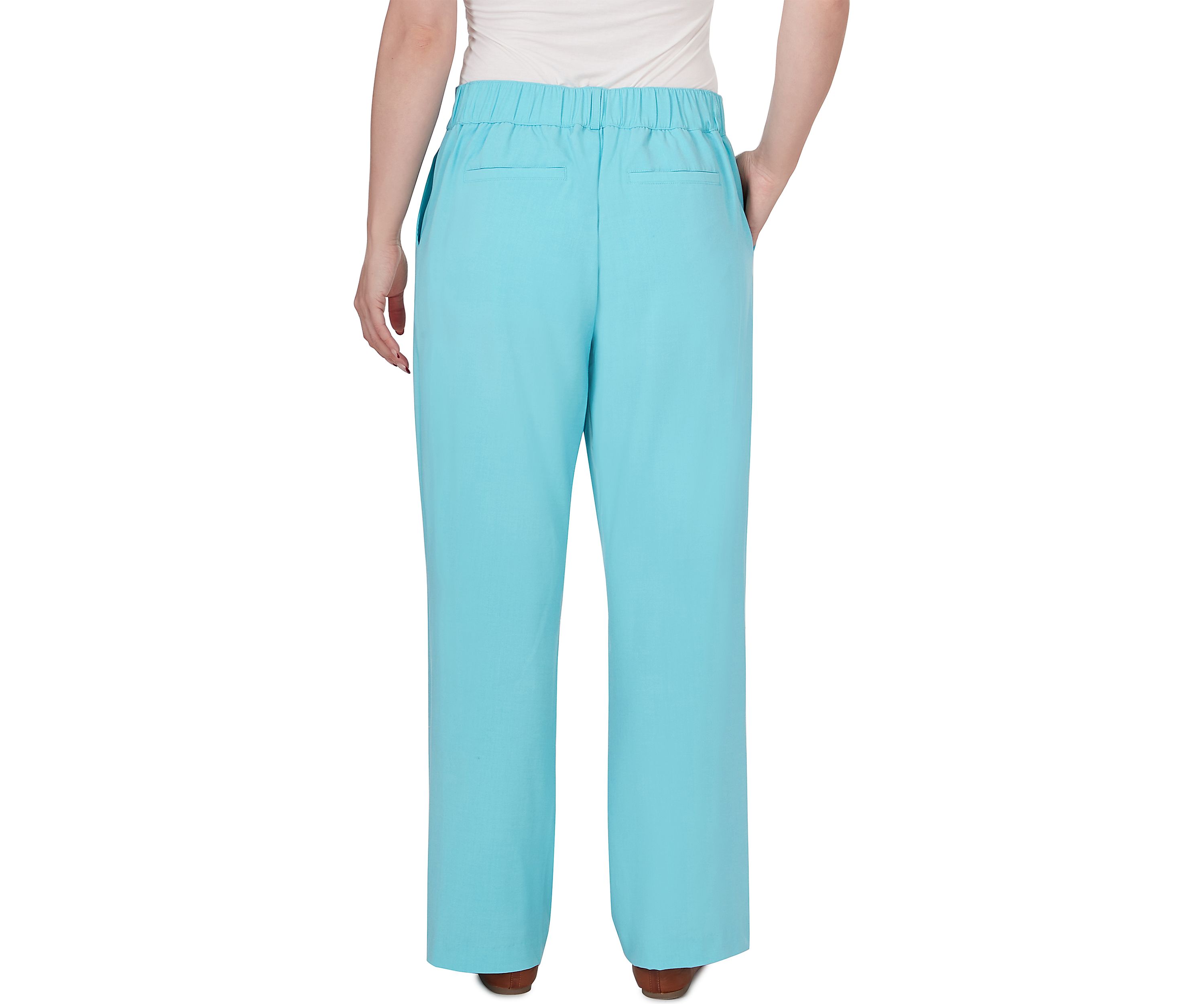 Womens Classic Fly Front Suiting Trouser Pant with Back Elastic and Slash Pockets