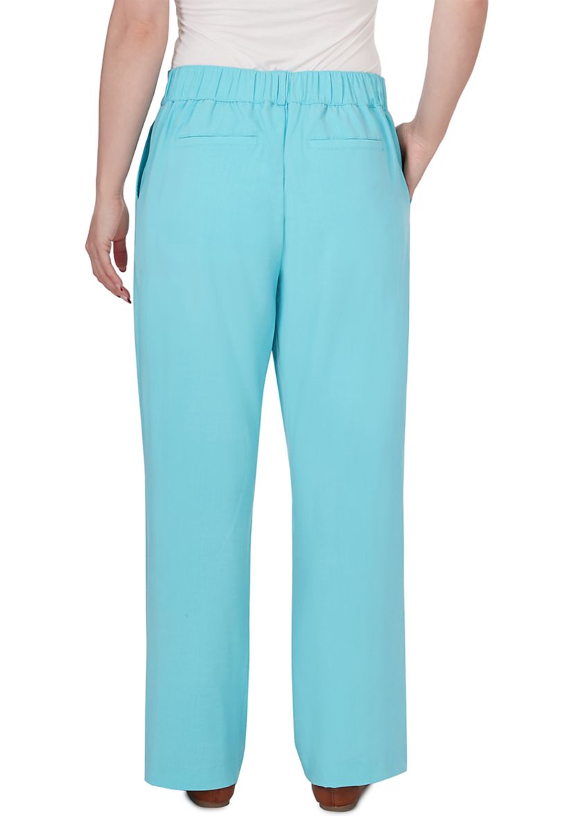 Womens Classic Fly Front Suiting Trouser Pant with Back Elastic and Slash Pockets