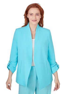 Women's Open Blazer with Roll Tab Sleeves and Pockets Featuring Inner Beauty Lining