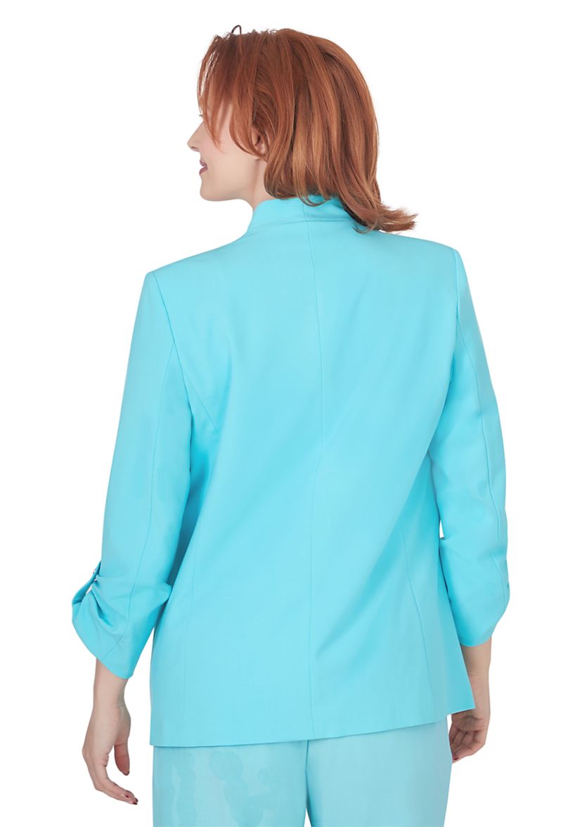 Womens Open Blazer with Roll Tab Sleeves and Pockets Featuring Inner Beauty Lining