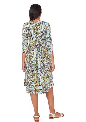 Women's V-Neck Floral Trellis Print Knit Shirt Dress