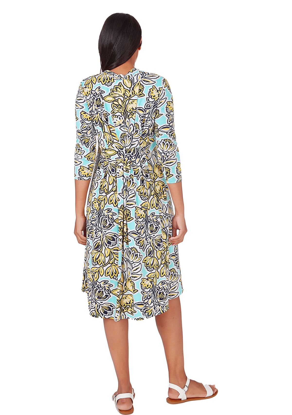 Womens V-Neck Floral Trellis Print Knit Shirt Dress