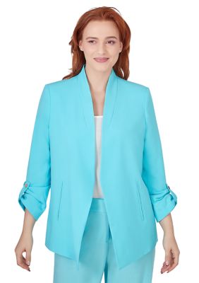 Plus Open Blazer with Roll Tab Sleeves