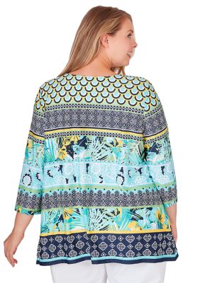 Ruby Rd. Plus Size Flowy Stretch Hibiscus Palms Tunic Top