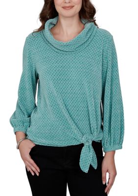 Ruby Rd Women's Petite Cowl Neck Honeycomb Chenille Side Tie Top, PXL