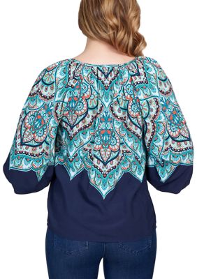 Women's Deco Medallion Flutter Sleeve Top