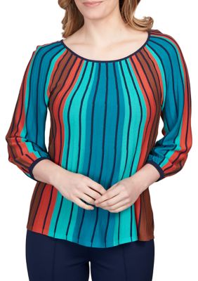 Women's Stripe Printed Pleats Sweater