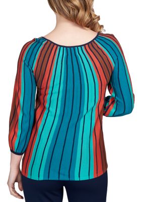 Women's Stripe Printed Pleats Sweater