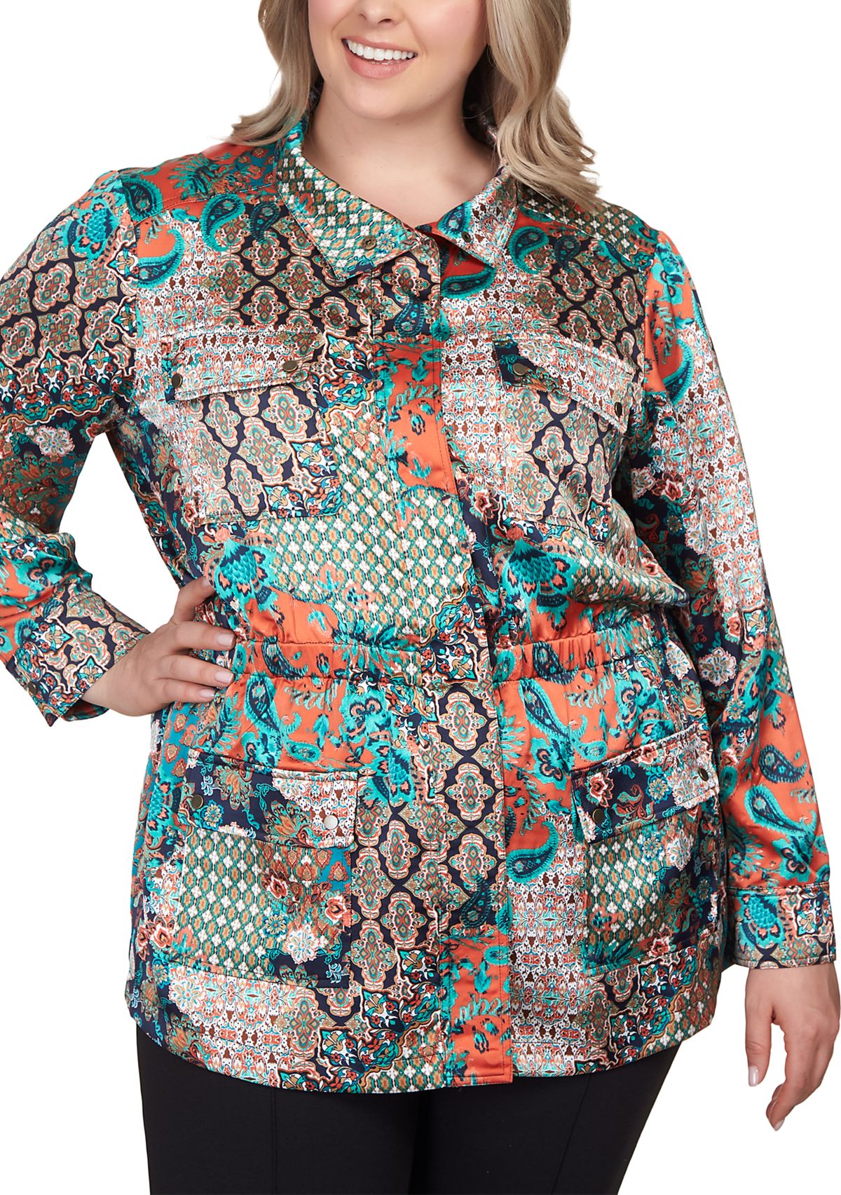 Plus Size Paisley Patchwork Fitted Jacket