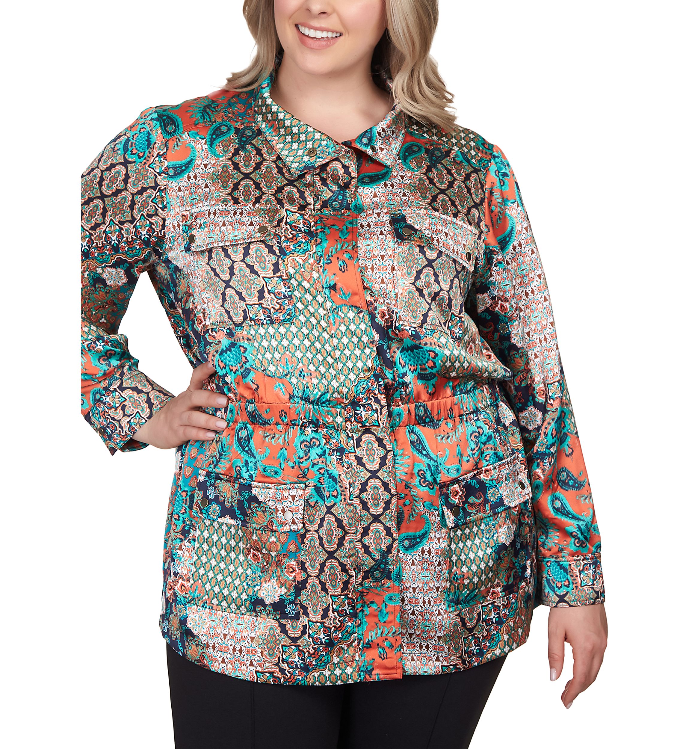 Plus Size Paisley Patchwork Fitted Jacket