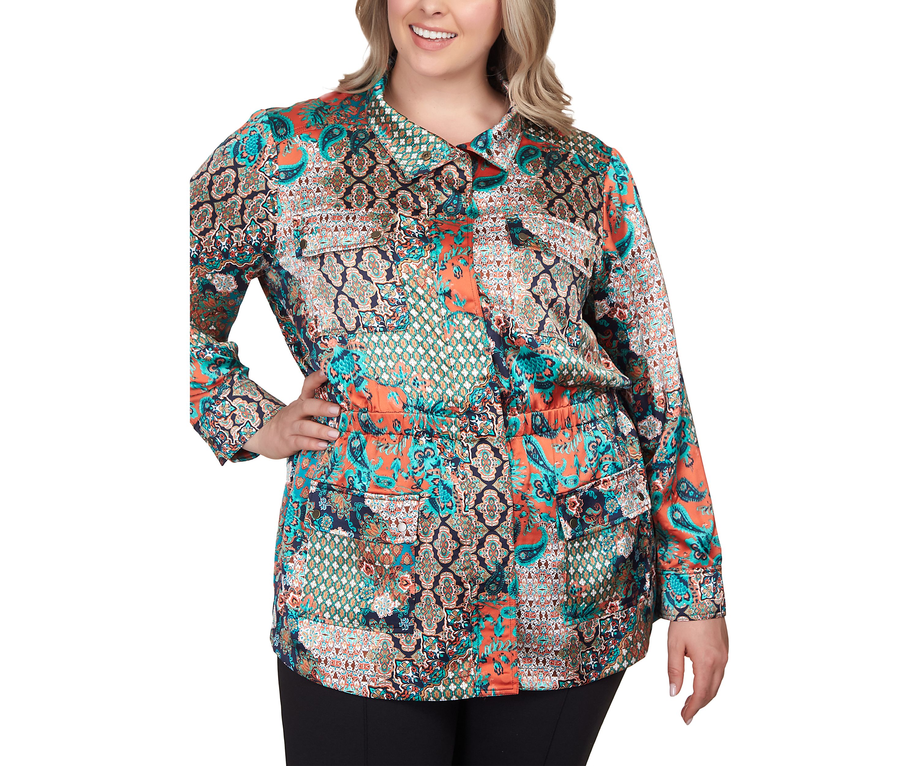 Plus Size Paisley Patchwork Fitted Jacket