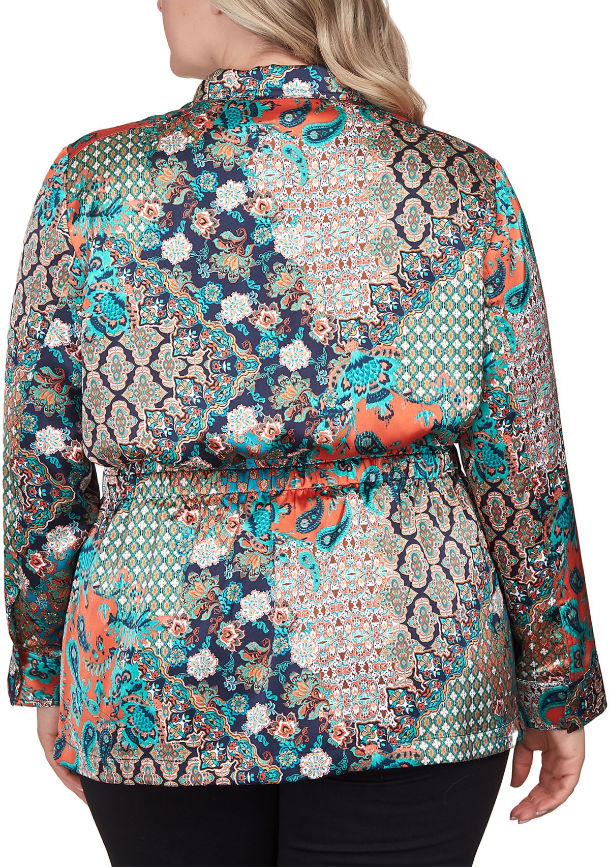 Plus Size Paisley Patchwork Fitted Jacket