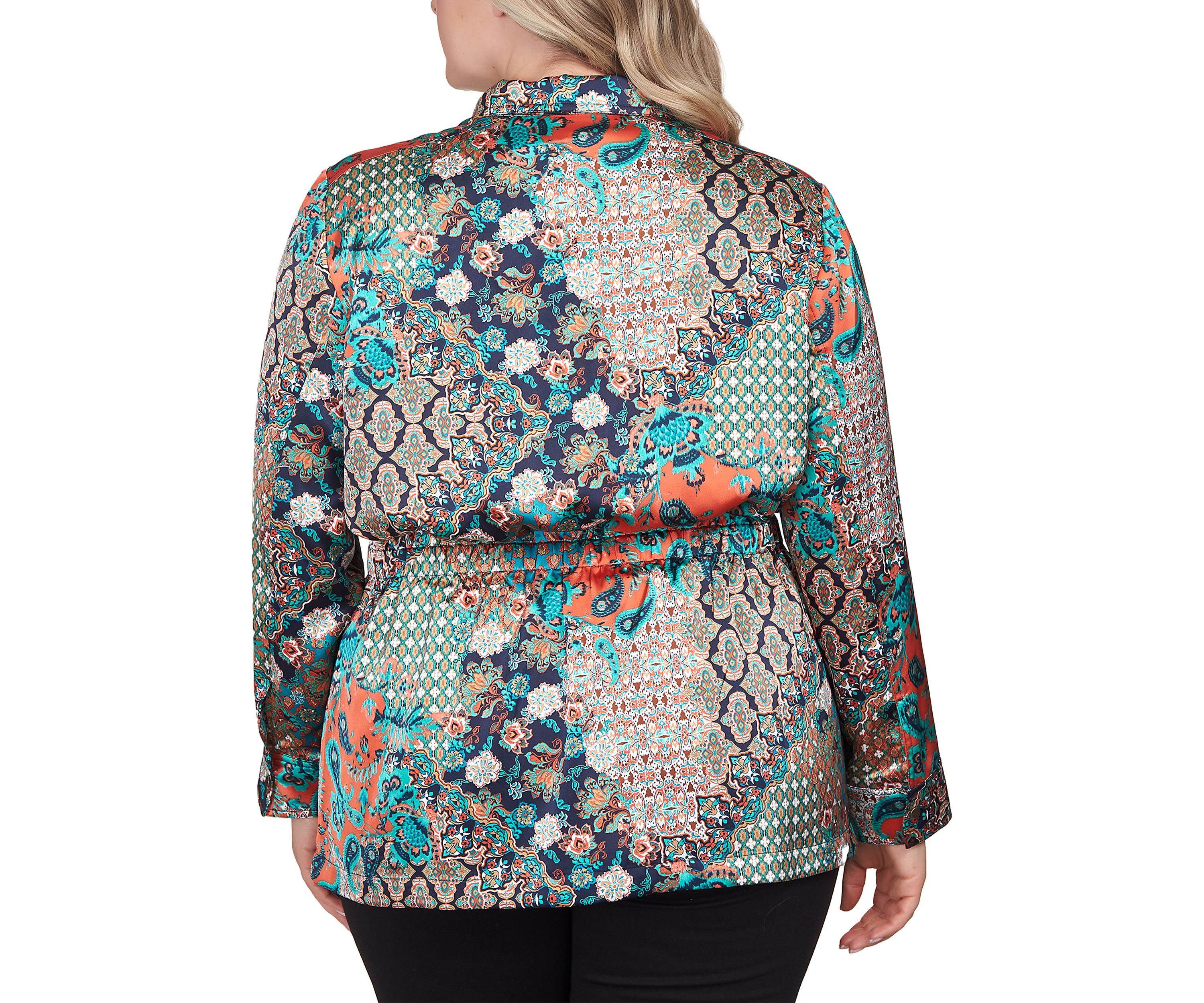 Plus Size Paisley Patchwork Fitted Jacket