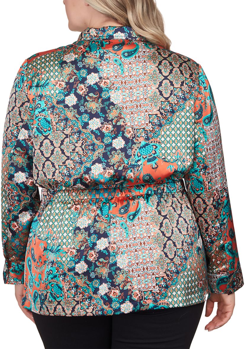 Plus Size Paisley Patchwork Fitted Jacket