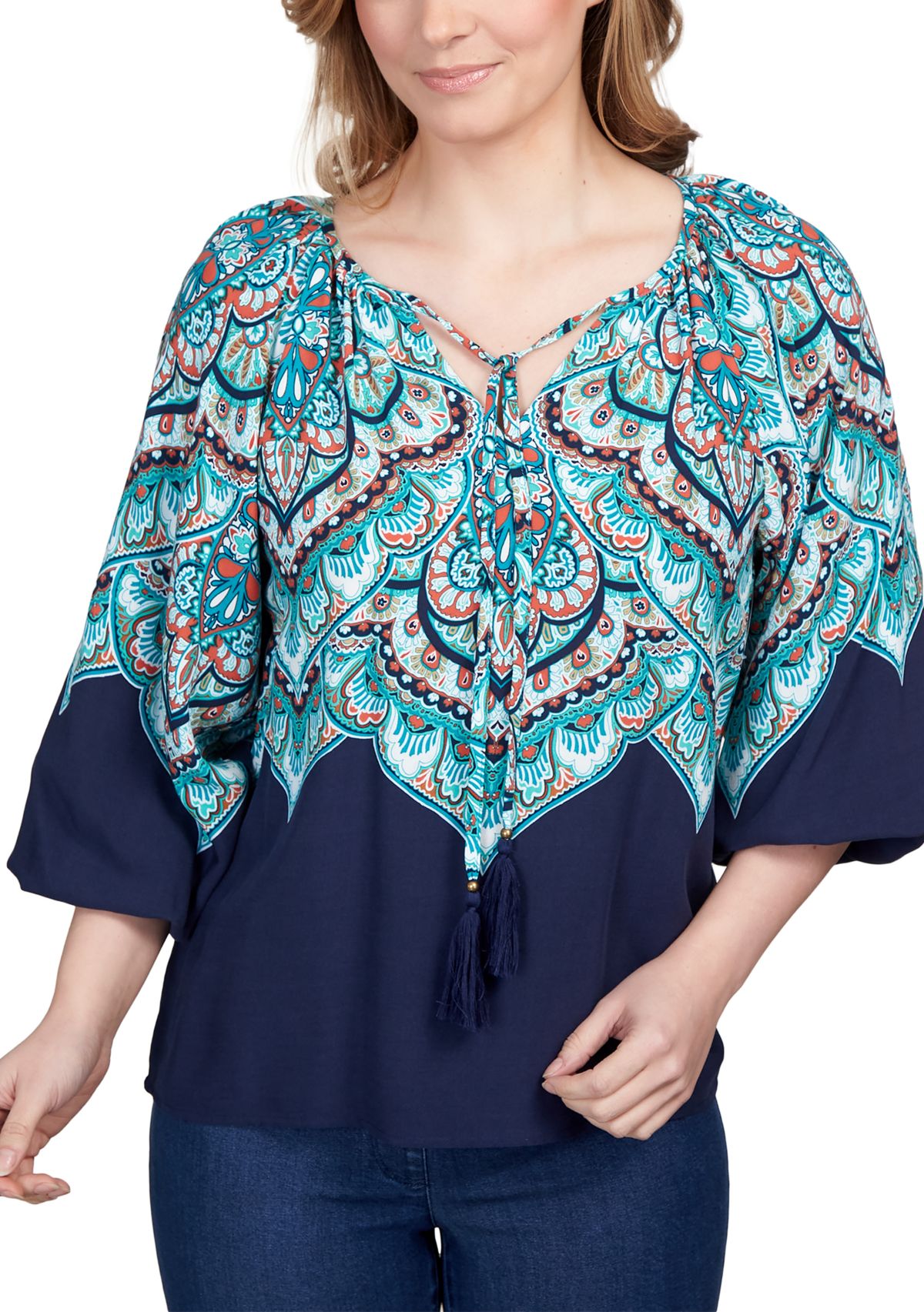 Plus Size Deco Medallion Flutter Sleeve Top