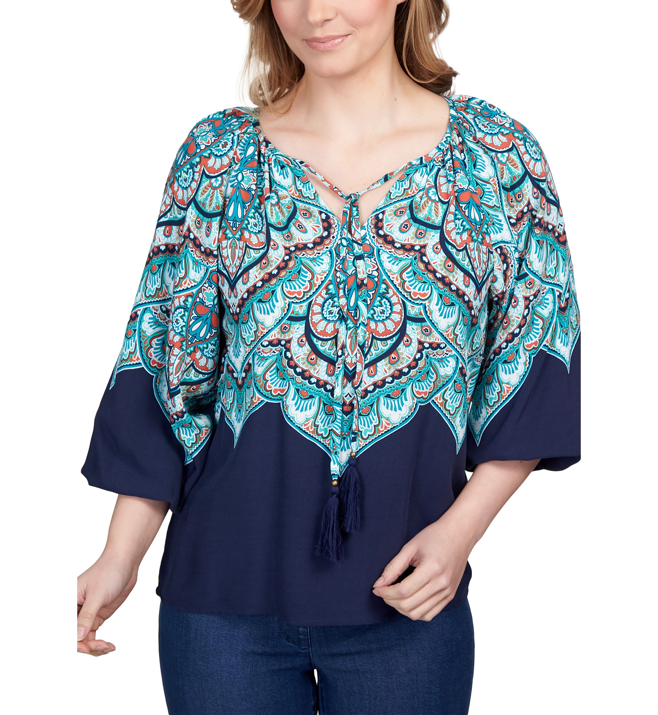 Plus Size Deco Medallion Flutter Sleeve Top