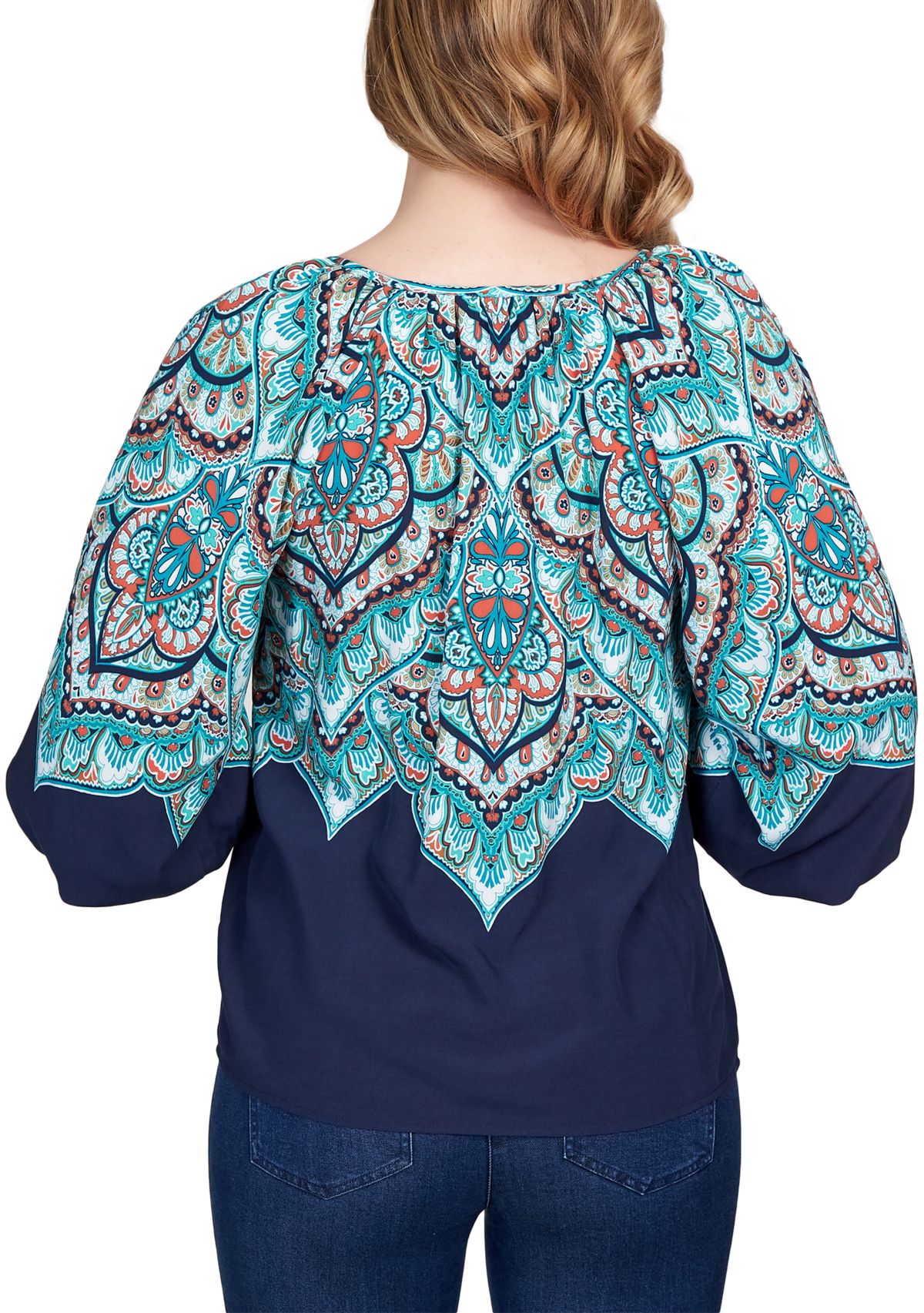 Plus Size Deco Medallion Flutter Sleeve Top