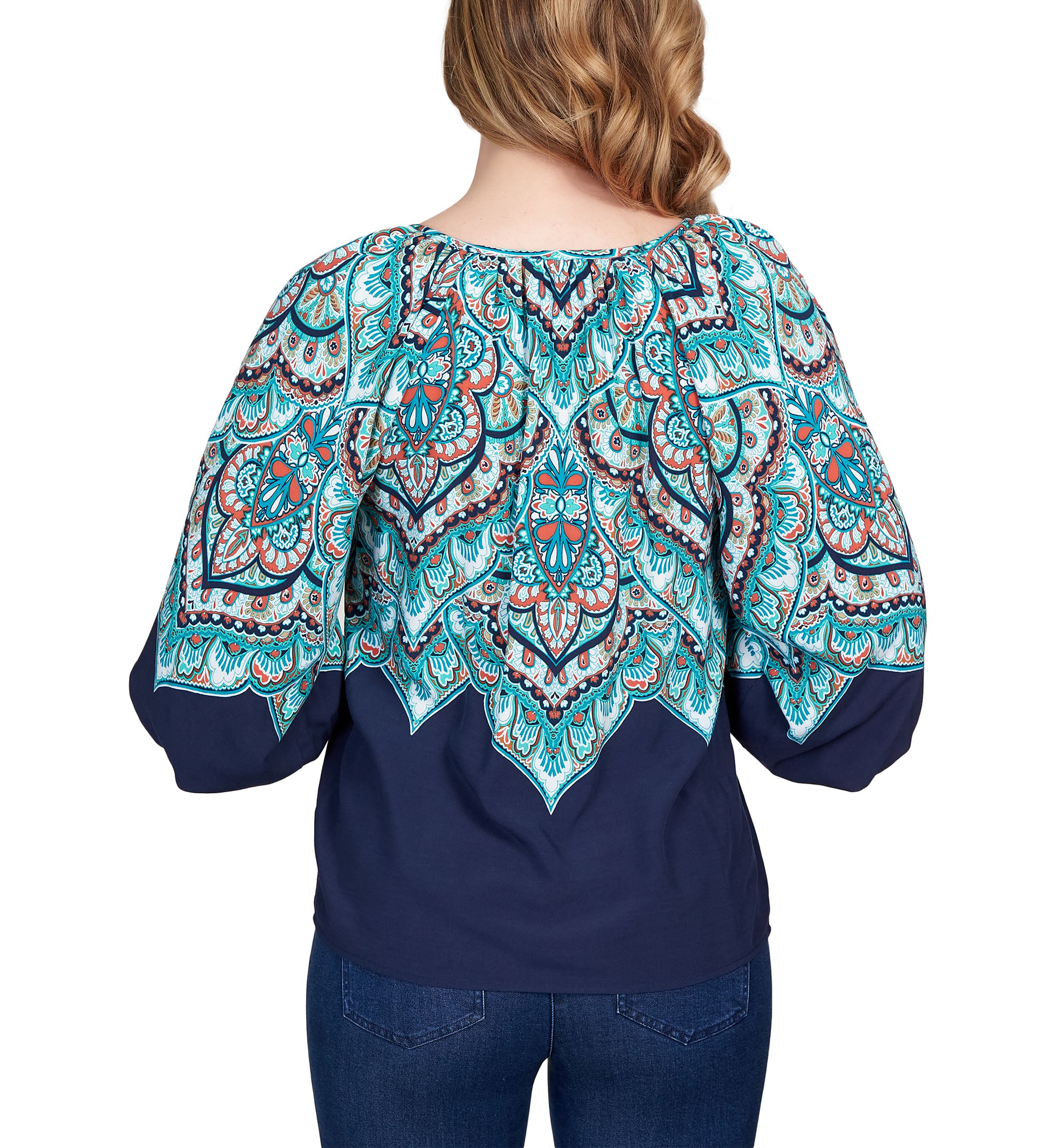 Plus Size Deco Medallion Flutter Sleeve Top