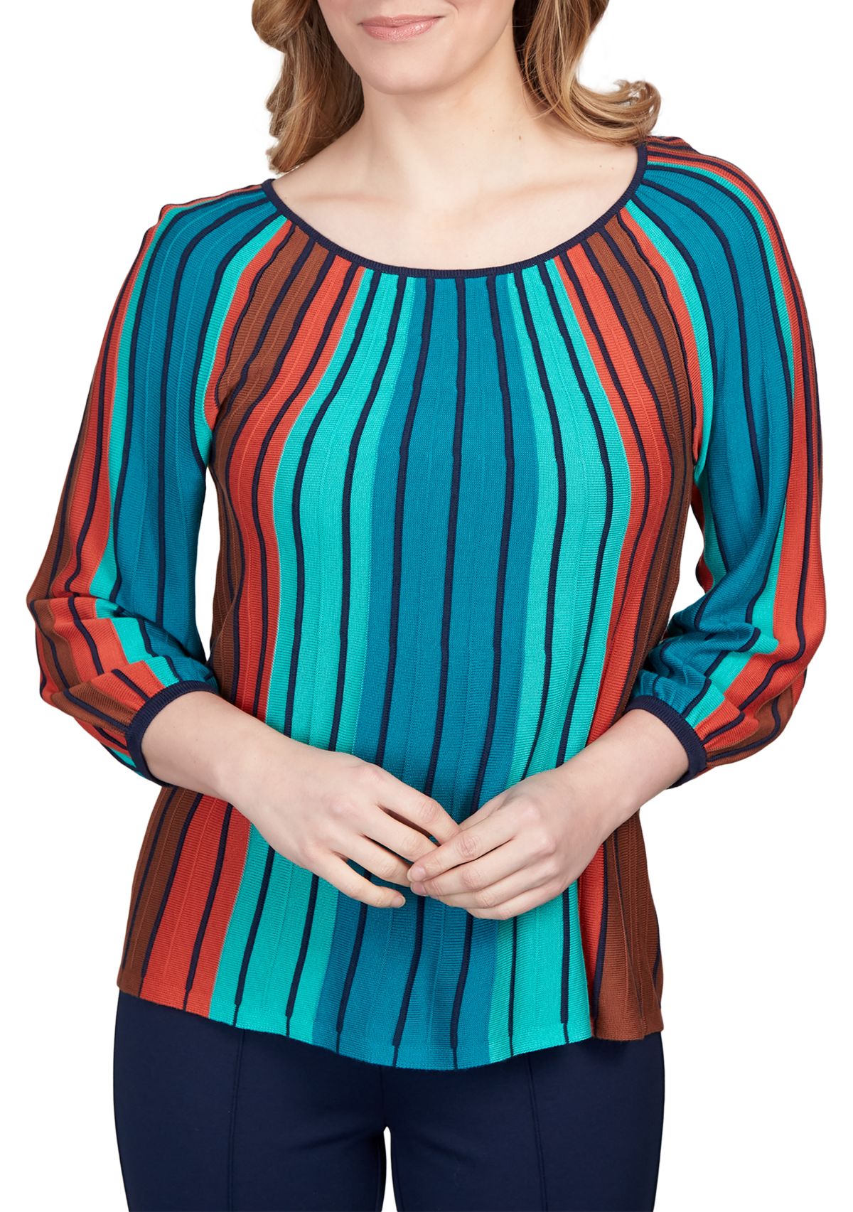 Plus Size Stripe Printed Pleats Sweater