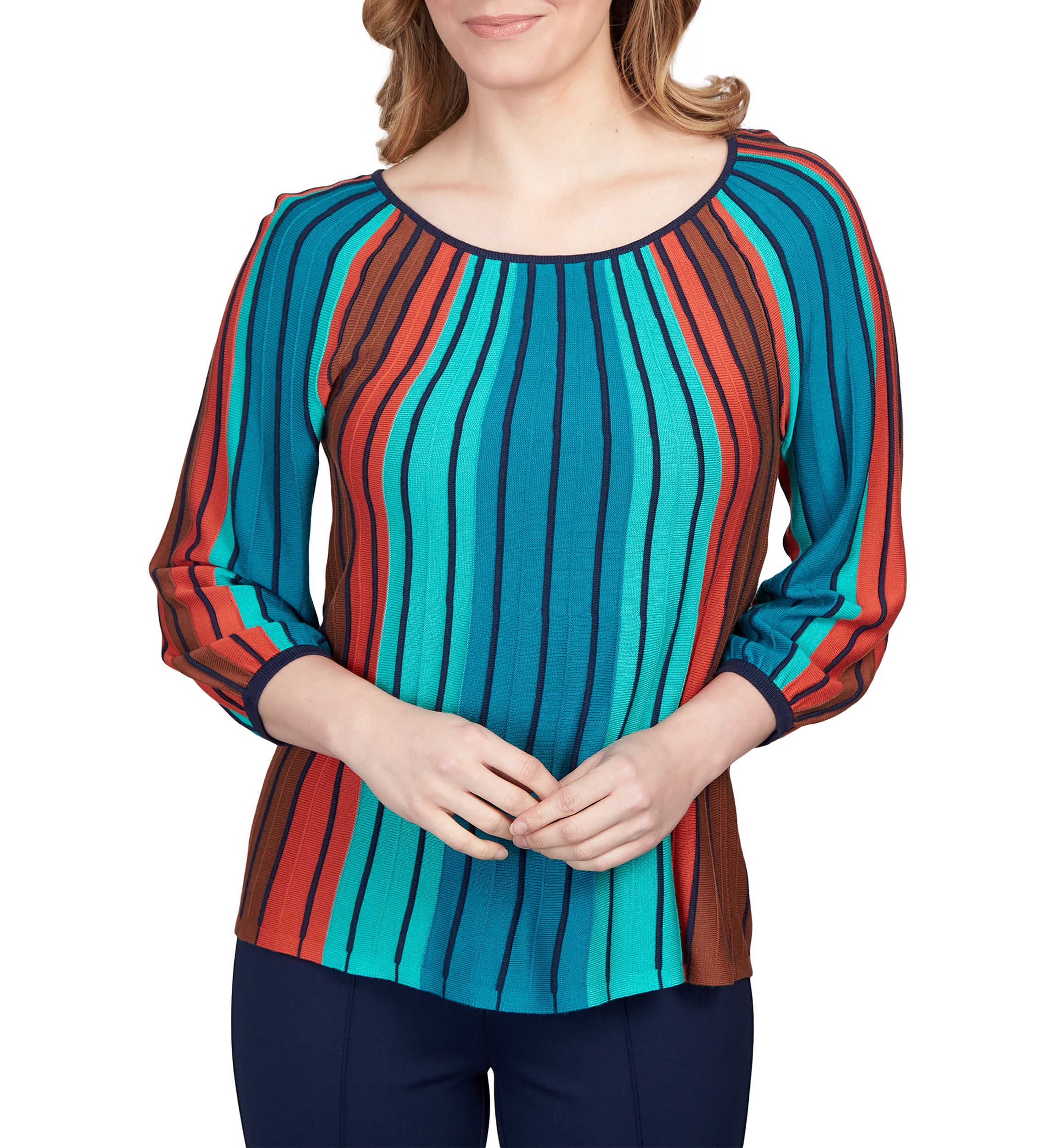 Plus Size Stripe Printed Pleats Sweater