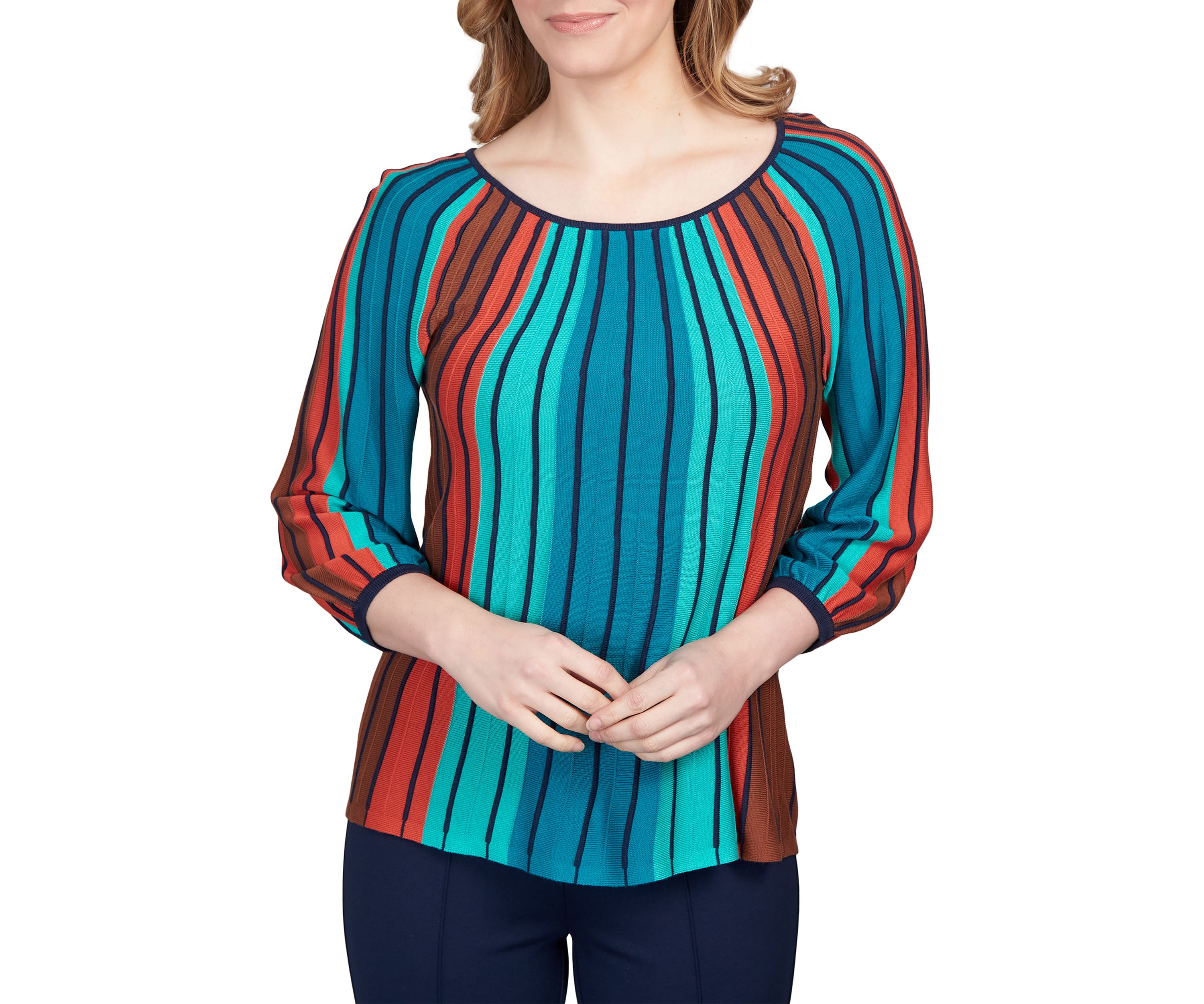 Plus Size Stripe Printed Pleats Sweater