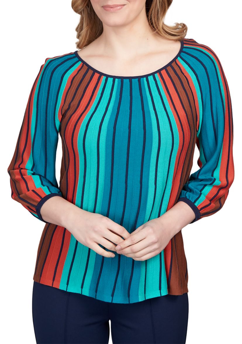 Plus Size Stripe Printed Pleats Sweater