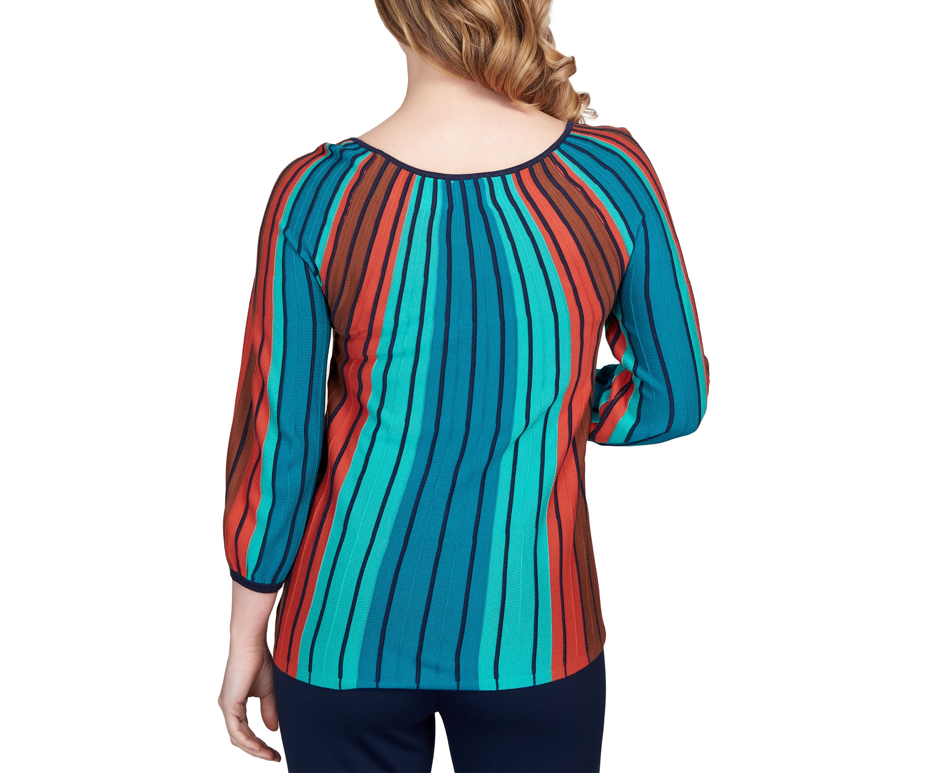 Plus Size Stripe Printed Pleats Sweater